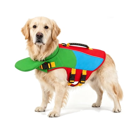 Dog Life Jacket with Chin Float Chin Support Quick Release Buckles Reflective Pet Vest for Swimming Boating Pool and Water Activities