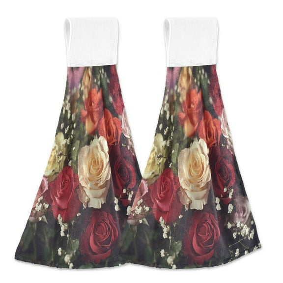 BZSMCE Hanging Hand Towels Fashion Sunset Flutter Pattern 2-Pack - Velcro Style Bathroom Kitchen Towels