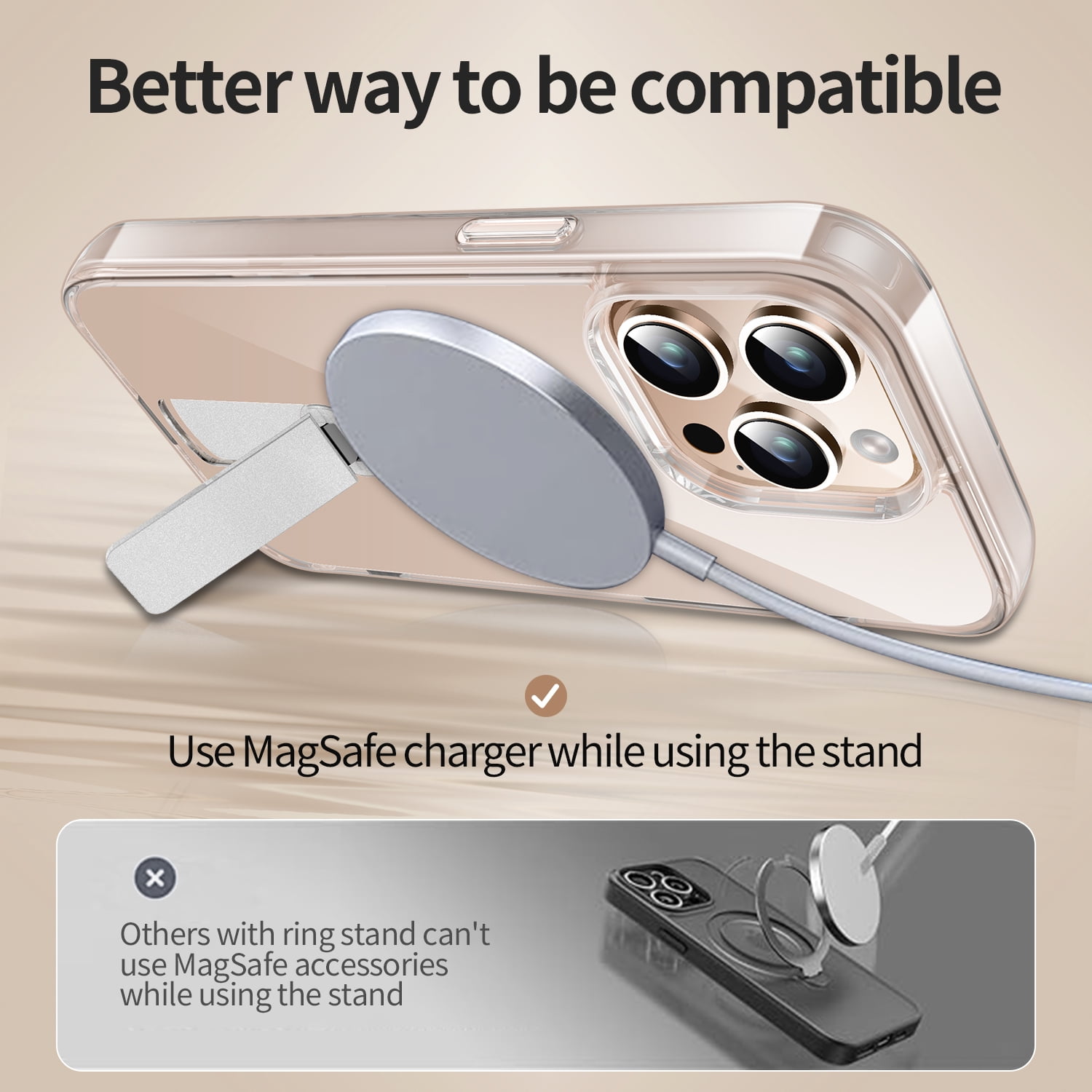 JETeacka Magnetic for iPhone 15 Pro Max Case Upgraded 360° Rotatable Invisible Kickstand Compatible with Mag-Safe Military Drop Protection Shockproof Non-Yellowing Clear