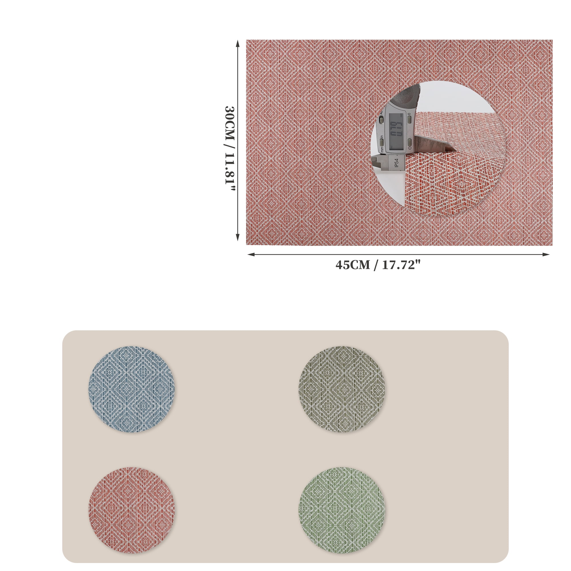 Unique Bargains 4 Pcs Diamond Pattern Polyester Heat Resistant Washable Placemats Red