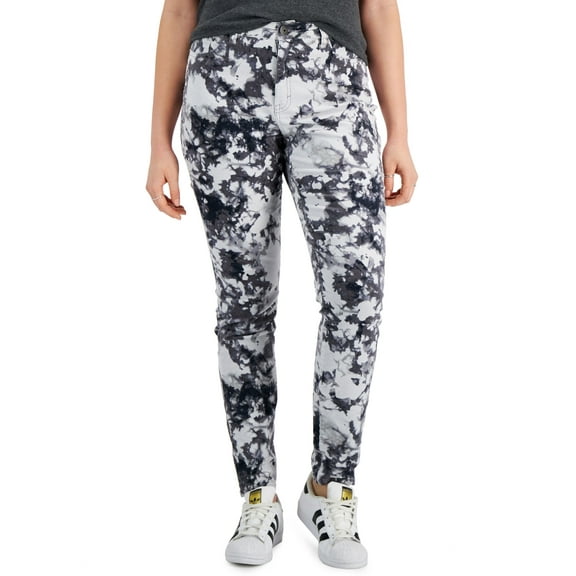 Style & Co Printed Mid Rise Curvy Skinny Jeans Acid Wash Grey 14