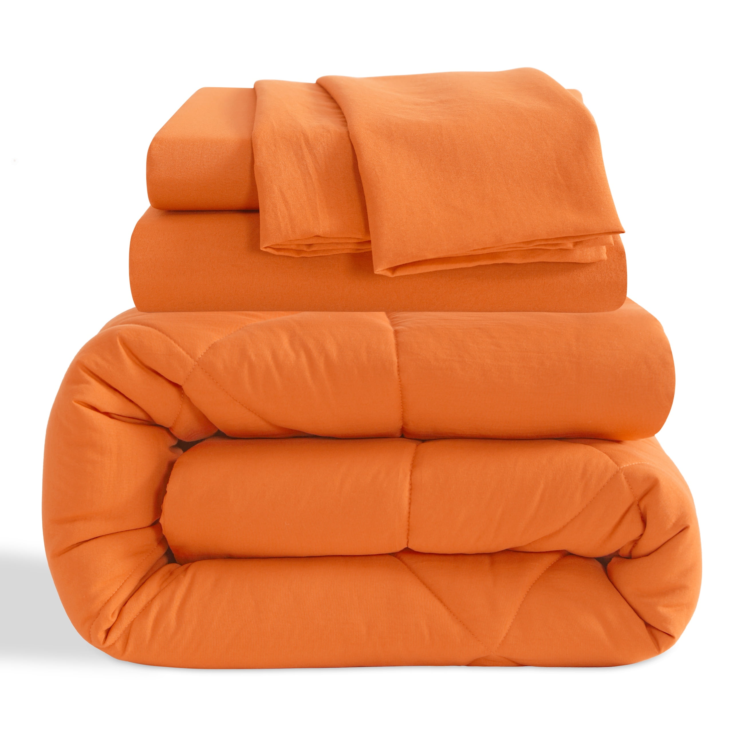 Ntbay 5 Piece Twin Bedding Comforter Set, Ultra Soft and Breathable Bed in a Bag, Includes Quilted Comforter, Fitted Sheet, Flat Top Sheet, 2 Envelope Pillowcases, Orange