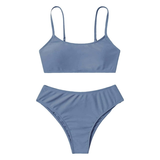Hiiyo Big Girls Swimsuit Solid Color Bikini Set Kids Swimwear Bathing Suit,2-Piece