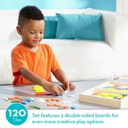 Melissa & Doug Pattern Blocks and Boards - Classic Toy With 120 Solid Wood Shapes and 5 Double-Sided Panels, Multi-Colored Animals Puzzle
