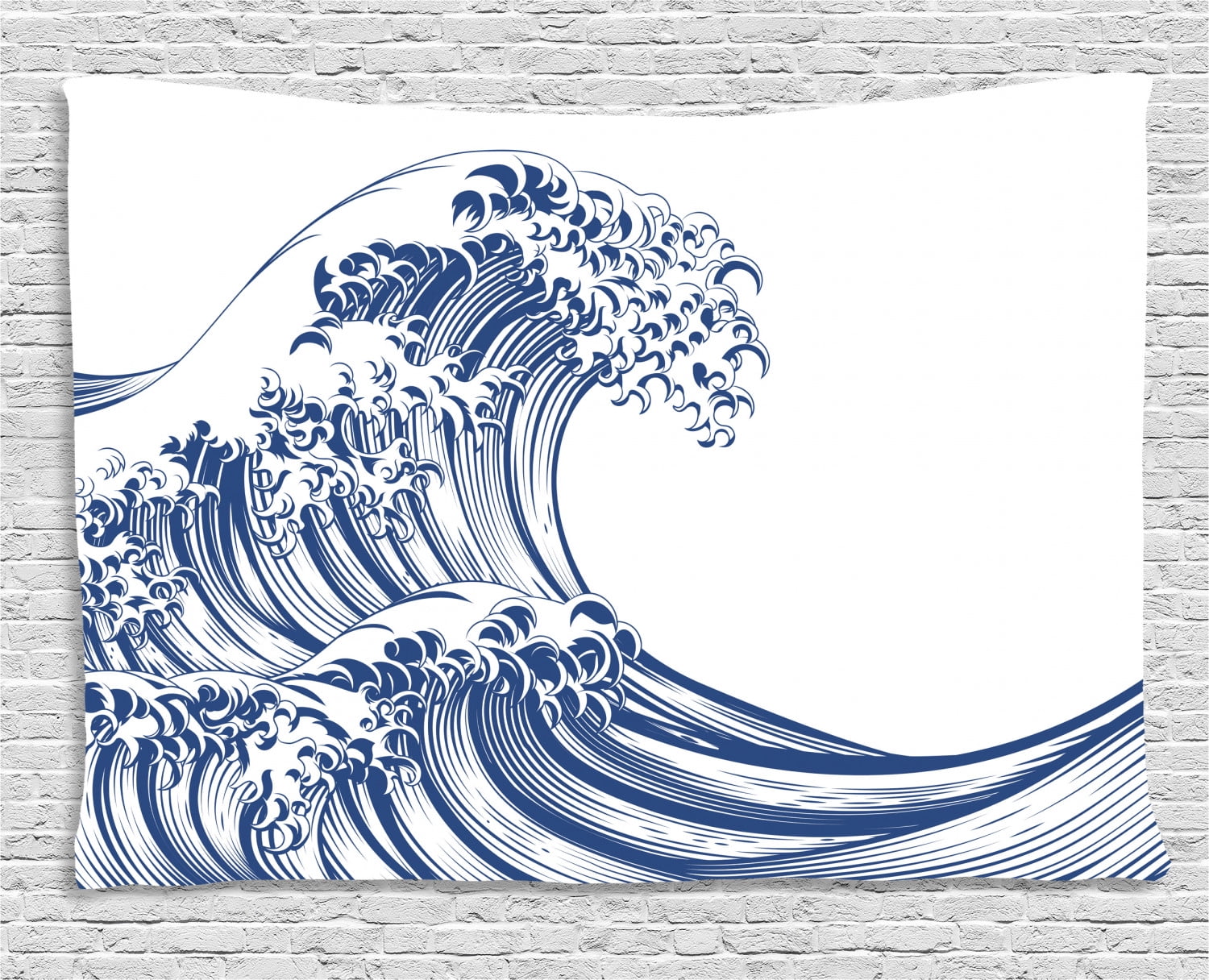 Japanese Wave Tapestry, Oriental Vintage Great Wave Monochrome Kanagawa