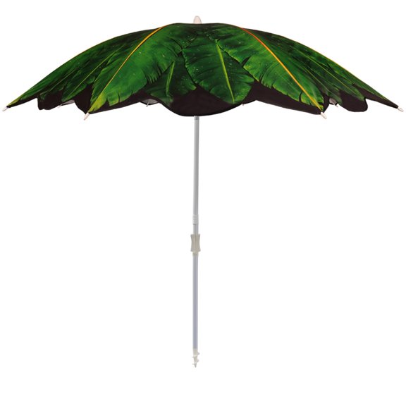 Sand Anchor beach umbrella with palm tree design, 6.5' Outdoor Portable Sunshade Camping Umbrella with Tlit, Telescoping Poles Sun Protection UPF 50