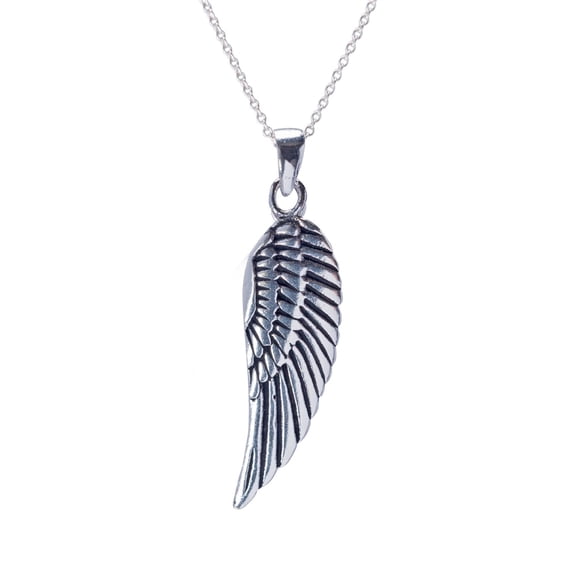Silverly Women's 925 Sterling Silver Angel Wing Feather Oxidised Pendant Necklace, 46 cm