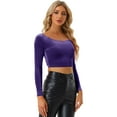thumbnail image 1 of Disfraz de navidad Top corto de terciopelo con hombros descubiertos y manga larga para mujer Morado Oscuro M, 1 of 6