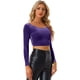 thumbnail image 1 of Disfraz de navidad Top corto de terciopelo con hombros descubiertos y manga larga para mujer Morado Oscuro M, 1 of 6