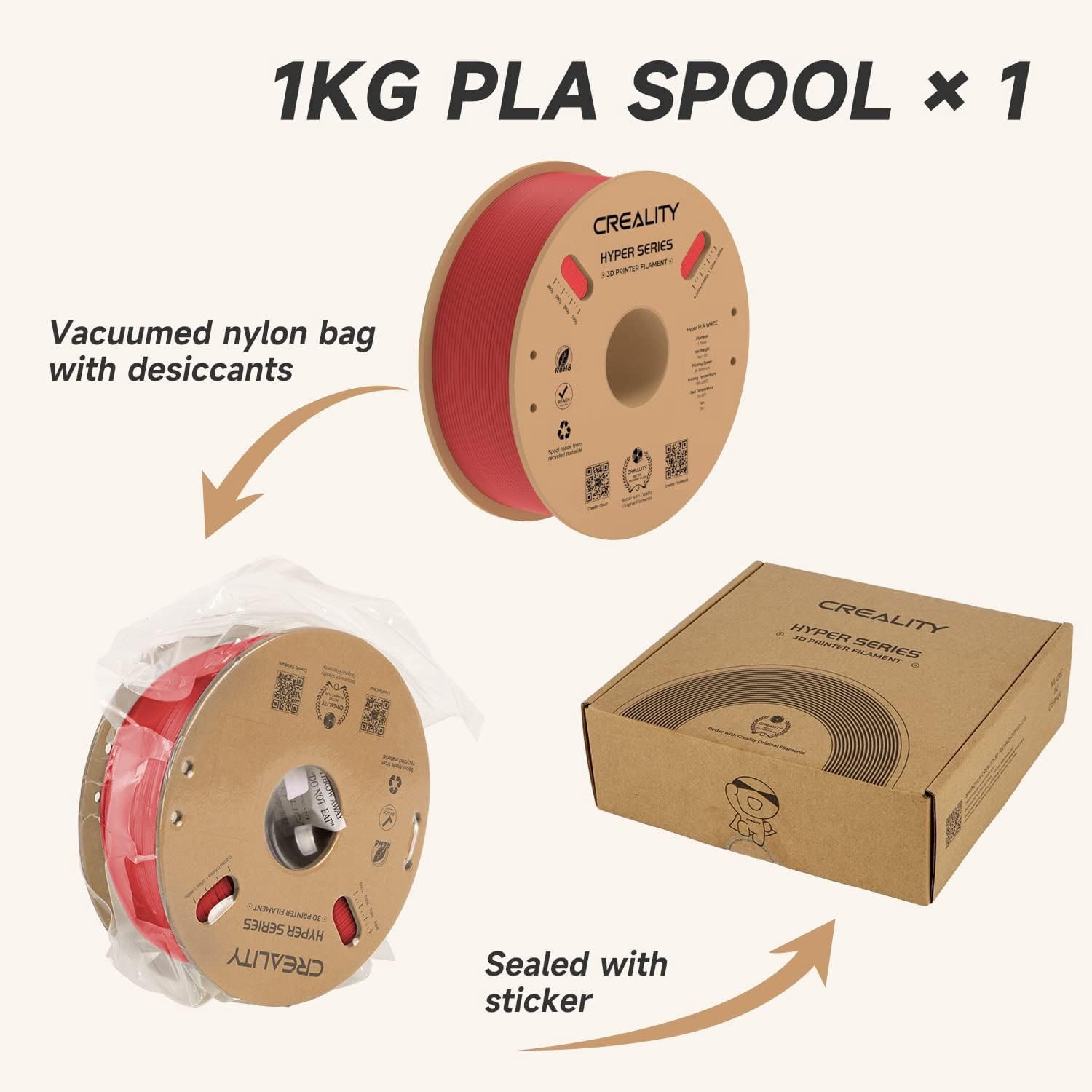 Creality Hyper PLA 3D Printer Filament 600mm/s High-Speed +/-0.03mm Accuracy For Creality K1 Max Ender-5 S1 Anycubic Prusa Bambu Red 4 Unit per pack