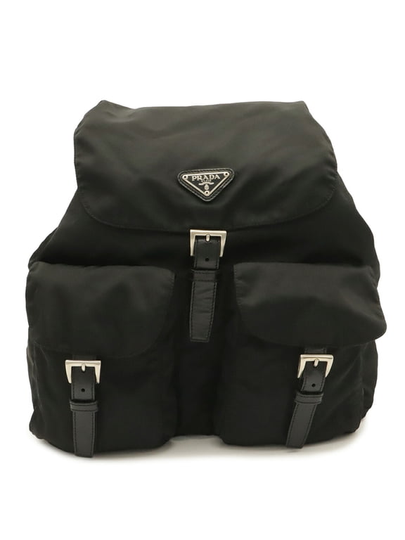 Pre-Owned PRADA Triangle Backpack, Rucksack, Daypack, Nylon and Leather, NERO (Black)