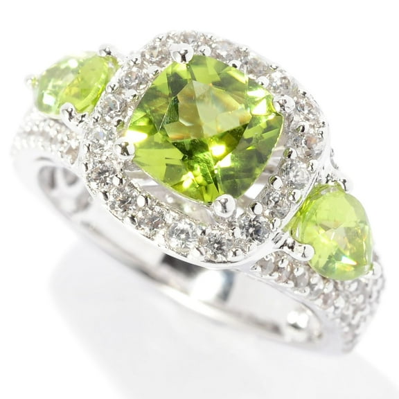 925 Sterling Silver Peridot, White Natural Zircon Ring