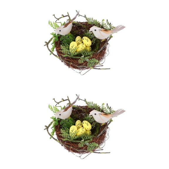 FONDOTIN Bird Nest Model Foam Multi Ornaments Wedding 2Pcs 5.1x5.1x2.2in