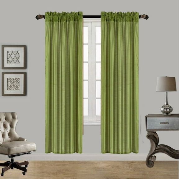 2PC MR2 LIME GREEN SOLID SILK SEMI SHEER ROD POCKET WINDOW CURTAIN PANEL LIGHT FILTERING 55" W X 95" L EACH PC