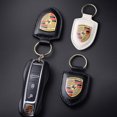thumbnail image 2 of Leather Car Keychain Keyring Pendant Auto Emblem Accessories For 911 718 Taycan Panamera Cayenne Macan Boxster Cayman Wine Red, 2 of 6
