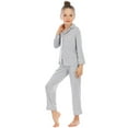 thumbnail image 2 of CUZIBR Girls Christmas Party Outfits 2 Piece Home Set Long Sleeve Button Down Turndown Collar Solid Blouse Pants Loose Fit Relaxed Cozy Sleeping Wear Sets,Grey,4-5 Years, 2 of 9