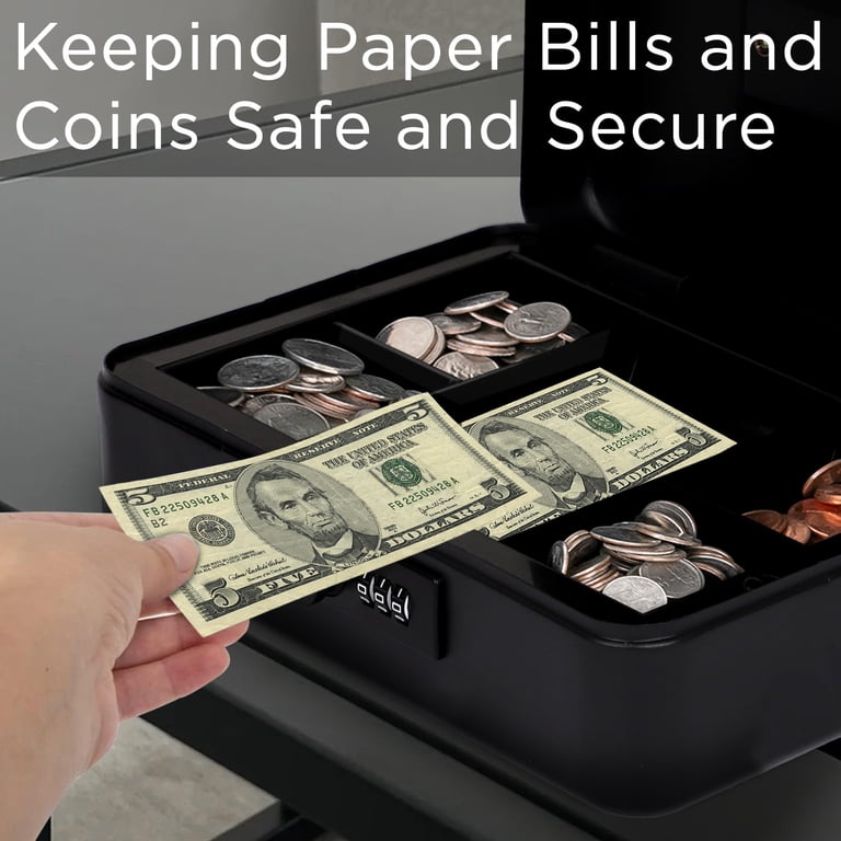 Darice Cash Box - Large Money Safe - Black Stainless Steel