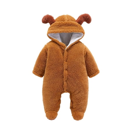 

Niuer Fleece Baby Bodysuit Infant Pajamas Kids Hooded Romper Solid Color Buttons Outerwear Toddler Jacket