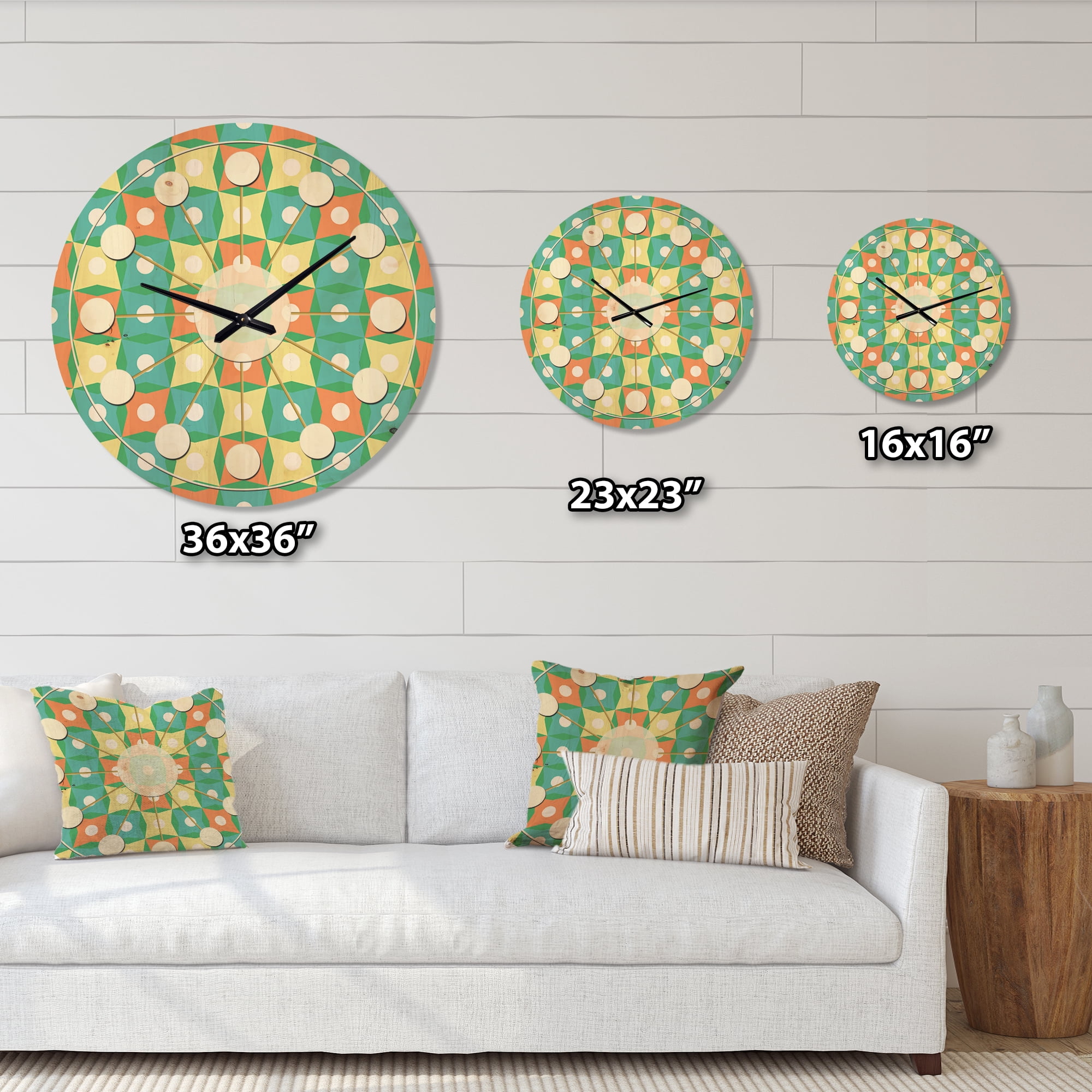 Designart 'Abstract Retro Pattern Design I' Mid-Century Modern Wood Wall Clock