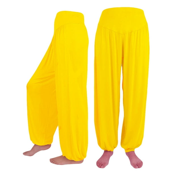 pantalones de baile deportivos de yoga suaves de algodón casual sueltos elásticos para mujer amarillo / 3xl