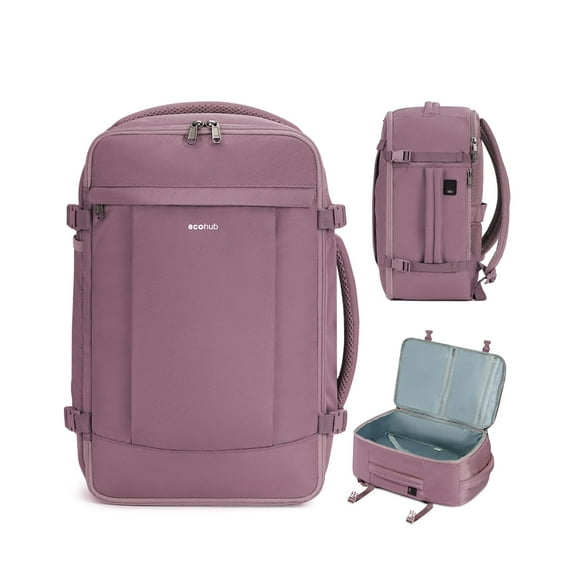 Mochila de viaje ECOHUB para mujer de 30 litros con carga USB, color rosa