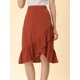 thumbnail image 2 of INSPIRE CHIC Falda asimétrica con dobladillo con volantes de color sólido y cintura alta con decoración de botones para mujer Rojo ladrillo XS, 2 of 6