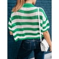 thumbnail image 4 of Women Summer Striped Crochet Cardigan Sweater Half Sleeve Button Up Top, 4 of 4