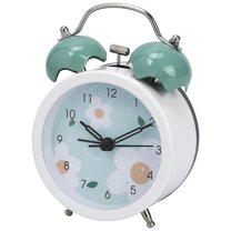 REGALWOVEN Silent Mechanical Alarm Clock, Non-Tick Movement, Floral Pattern Dial, Compact Size for Office Desk Blue 3.3"L x 2.0"W x 5.1"H