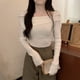 thumbnail image 4 of Suéteres asimétricos para mujer, cuello cuadrado, lisos, otoño, prendas de punto, estilo coreano, temperamento holgado, ropa de calle sencilla y elegante para uso diario., 4 of 5