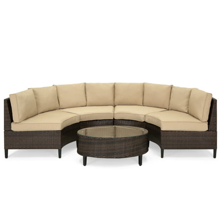 Best Choice Products 5-Piece Modern Outdoor Patio Semi-Circle Wicker Sectional Sofa Set w/ 4 Seats, Coffee Table -