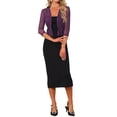 thumbnail image 2 of INSPIRE CHIC Women's Sheer Mesh Bolero Shrugs 3/4 Sleeve Lightweight Elegant Cropped Cardigan Dark Purple 2XL, 2 of 6
