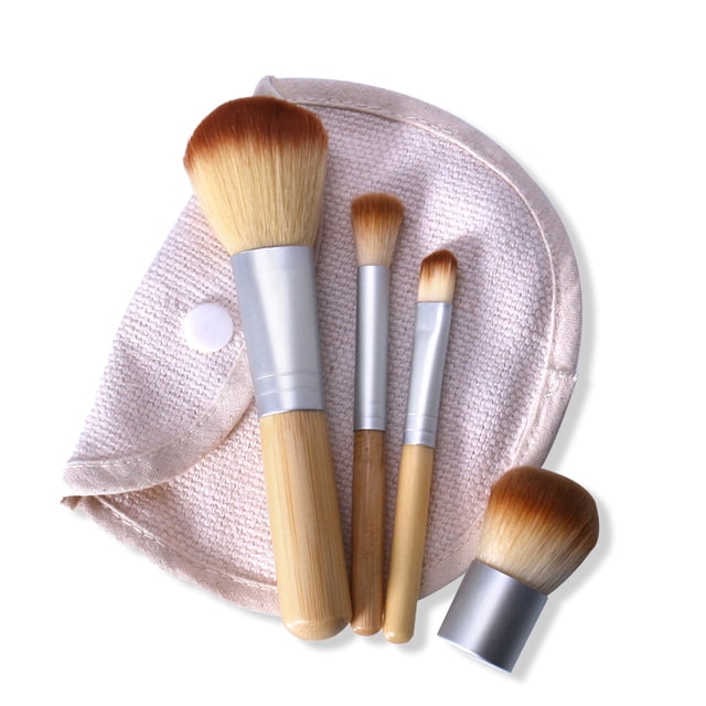 TureClos Juego de brochas de maquillaje de 4 piezas, brochas suaves con mango de bambú, herramientas cosméticas de bolsillo de viaje portátiles, regalos de belleza para niñas y mujeres TureClos JD731879304