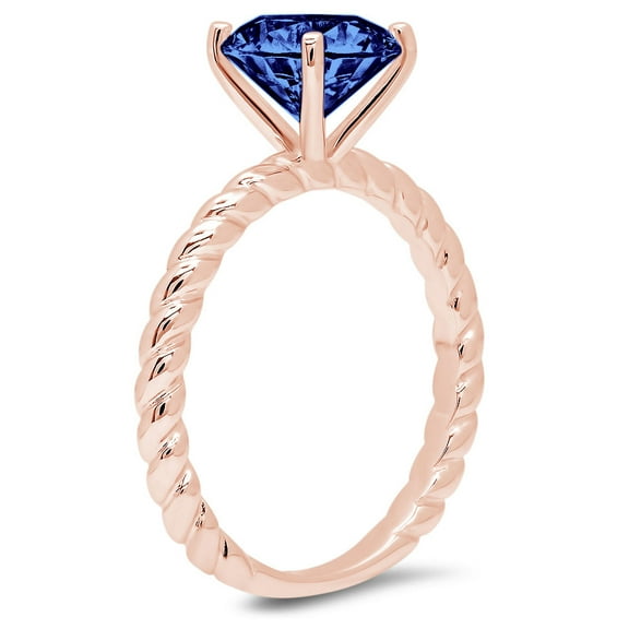 2 ct Round Cut Simulated Tanzanite Solitaire Engagement Ring for Women in 14K Rose Gold
