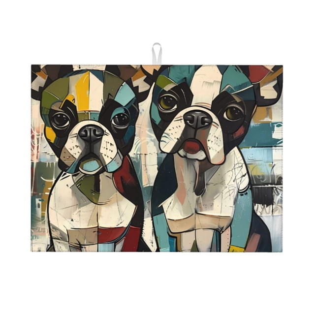 Balery Colorful Bulldog Duo Alfombrilla de Secado para Cocina, 18x24 Pulgadas, Súper Absorbente para Platos y Encimeras