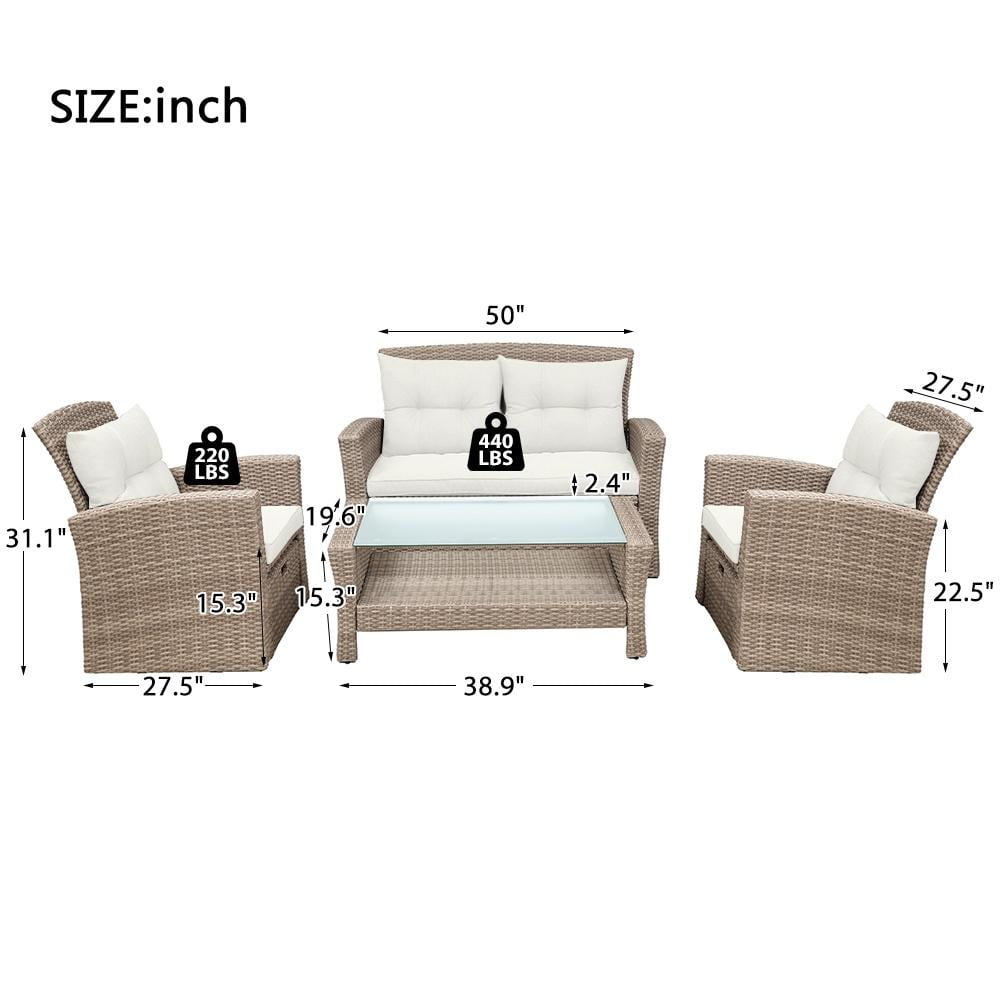 SEGMART 6 Piece Outdoor Patio Furniture Sets, All-Weather Rattan Conversation Set with Ottoman & Cushions, Outdoor Sectional Wicker Set for Backyard, Deck, Poolside, Beige