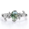 thumbnail image 1 of JeenMata Anillo de Compromiso de 4 Puntas con Diseño Botánico Ágata Verde Musgo Escénica de Corte en Forma de Pera de 1 Quilate; Baño de Oro Blanco de 18 K sobre Plata, 1 of 6