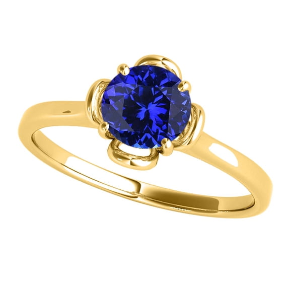 Mauli Jewels Rings for Women 0.45 Carat Beautiful Flower Shaped Tanzanite Ring 4-prong 10K Yellow Gold