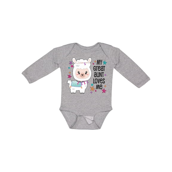 Inktastic My Great Aunt Loves Me- cute and happy llama Boys or Girls Long Sleeve Baby Bodysuit
