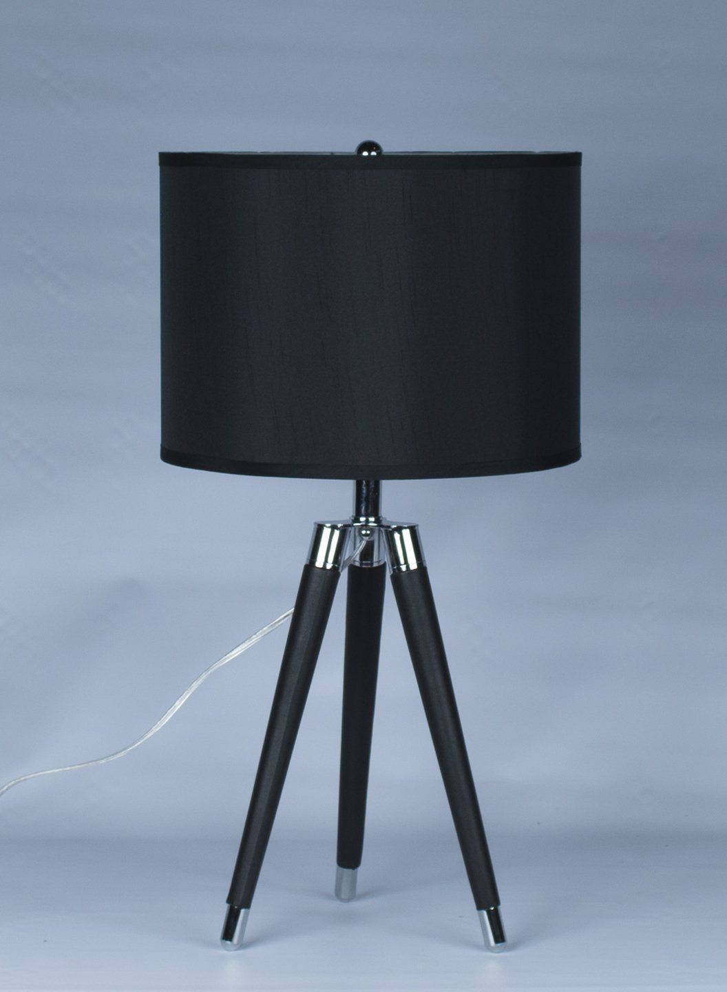 Urbanest Black Mid Century Modern Tripod Leather & Chrome Table Lamp with 14inch Black Drum