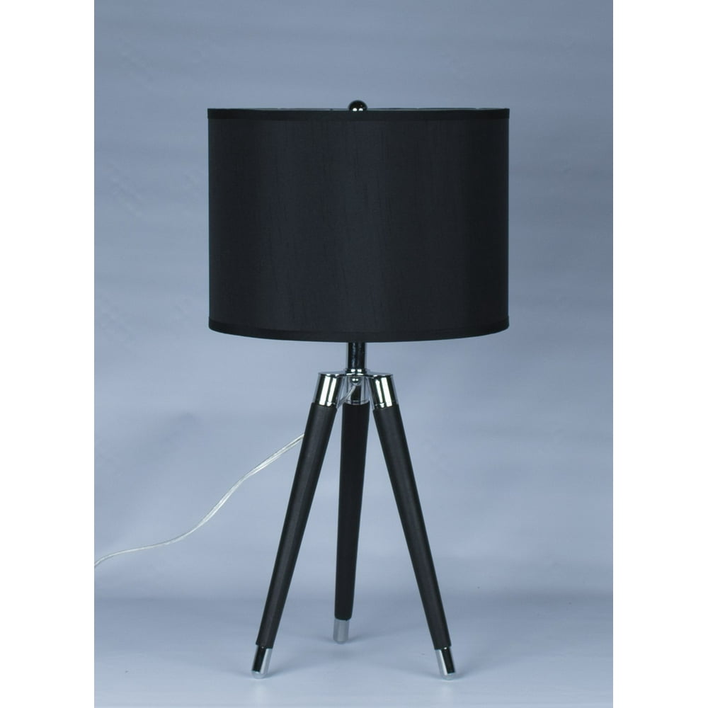 Urbanest Black Mid Century Modern Tripod Leather & Chrome Table Lamp