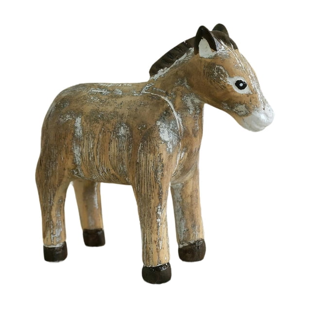 Figura de burro de madera, escultura artística, artesanía de animales versátil, adorno rústico para Blanco Marrón