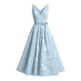 thumbnail image 4 of XIAOCHA Women's Waist Tie Tulle Dress Sleeveless V-Neck Floral Embroidery Summer Wedding Midi Gown, 4 of 5
