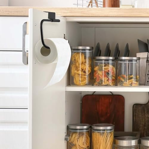 Stainless Steel Under Sink Paper Towel Holder and Dispenser for Kitchen, Bathroom, Laundry Room - 12.4 Inch Cabinet Door Mount, Space Saving Storage Solution (Black)