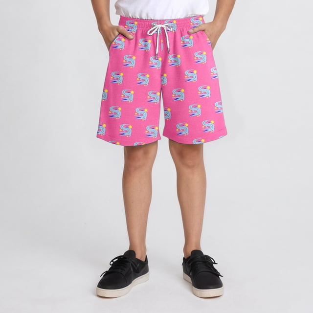 UANWENN Summer Boys' Medium Sized Pants With High Waist Elastic Waistband And Drawstring Tropical Style Full Print Double Layer Loose And Comfortable Casual Shorts Boy Toddler Short Bulk Kids Shorts