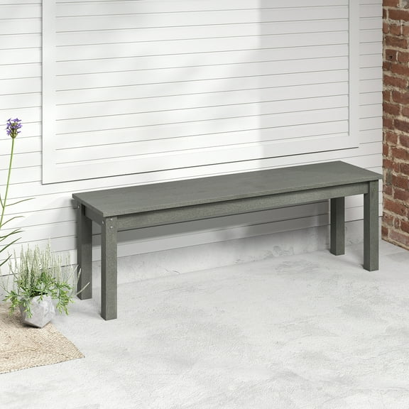 Gymax 55'' HDPE Outdoor Bench for 2-3 People Weatherproof Backless Patio Garden Bench Gray