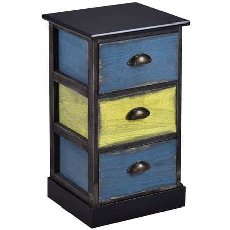 Two Drawer Bed Side Cabinet - Costway Stylish Wood Bedside Table Nightstand Cabinet Furniture 3 Storage Drawer