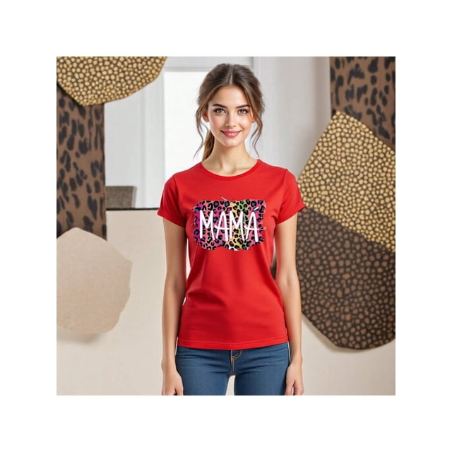 Playera Blusa Mama Mamá Fieramente Increíble – Estilo Animal Print con Actitud Color Rojo Talla Grande Marca Emil SaEs