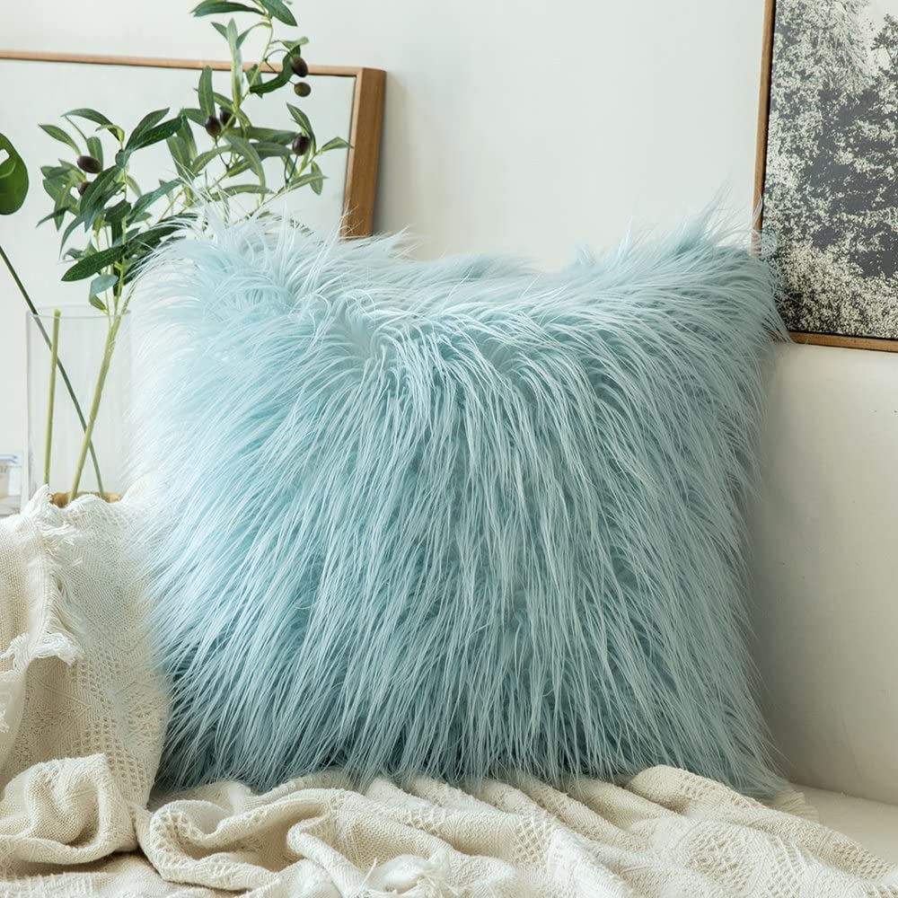 IGUOHAO Decorative New Luxury Series Style Dark Blue Faux Fur Throw Pillow Case Cushion Cover for Sofa Bedroom Car 12 x 20 Inch 30 x 50 cm Walmart