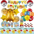 thumbnail image 2 of Decoraciones de fiesta de cumpleaños de Pokémon, globos de papel de aluminio de Pikachu, vajilla desechable, plato, servilleta, telón de fondo para niños, suministros de fiesta para niños, 2 of 4