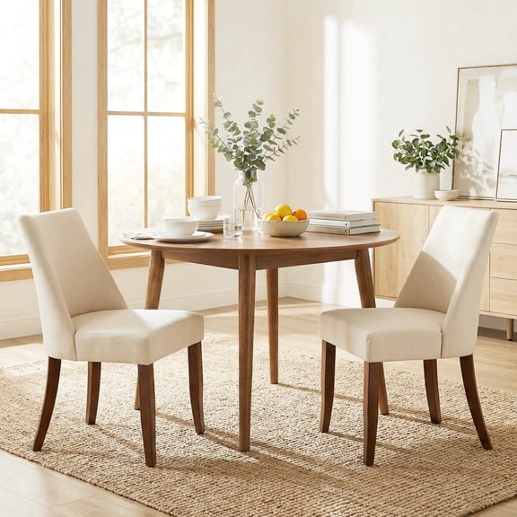 EOP Upholstered Dining Chairs Set of 2, Mid Century Modern Fabric Side Chairs with Solid Wood Legs, Comfortable Kitchen & Dining Room Chairs for Home, Restaurant Use, Beige